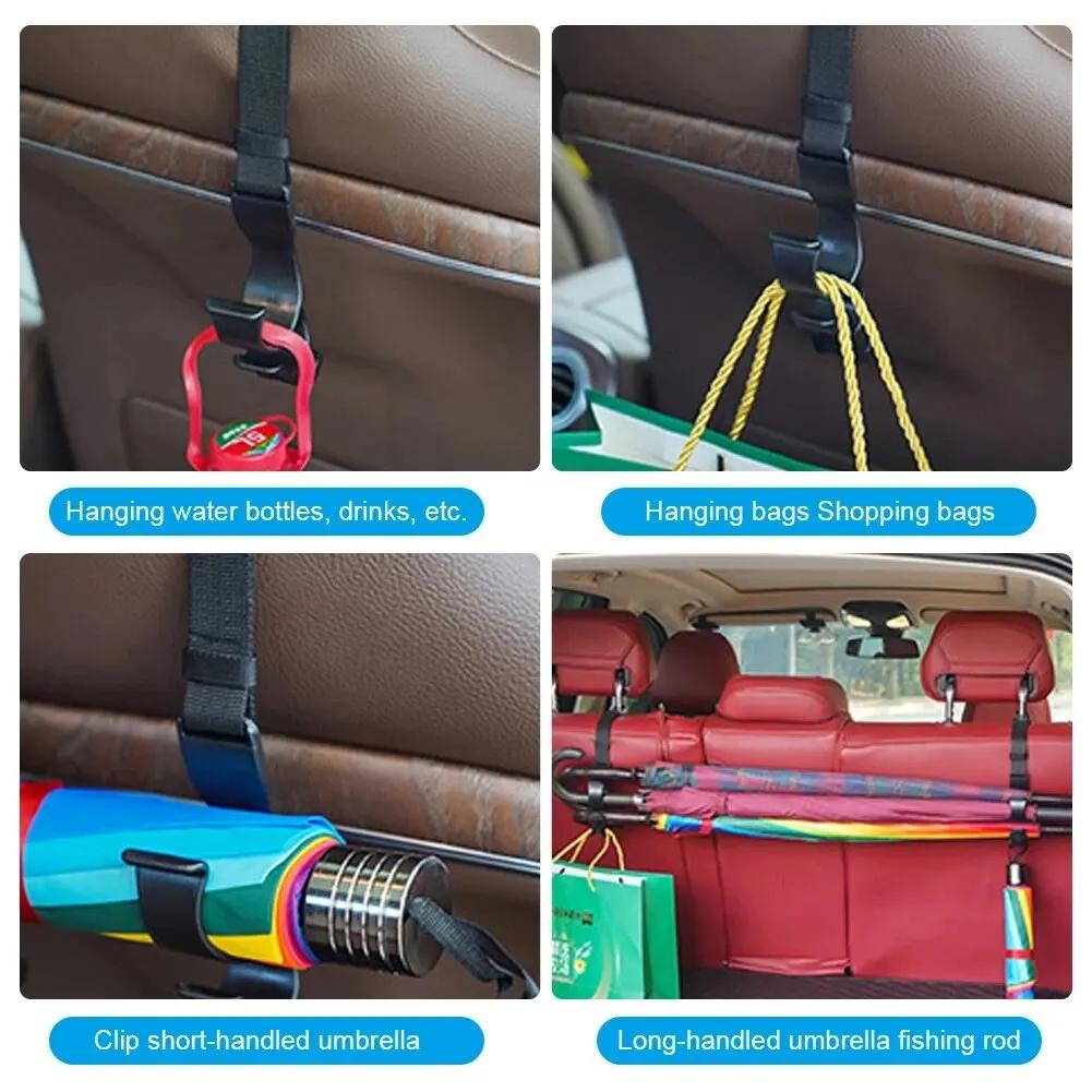 Adjustable Car Back Seat Hook, Multifunctional Rear Headrest Hook, Umbrella Holder, Trunk Mount, Auto Interior Accessories, 2Pcs