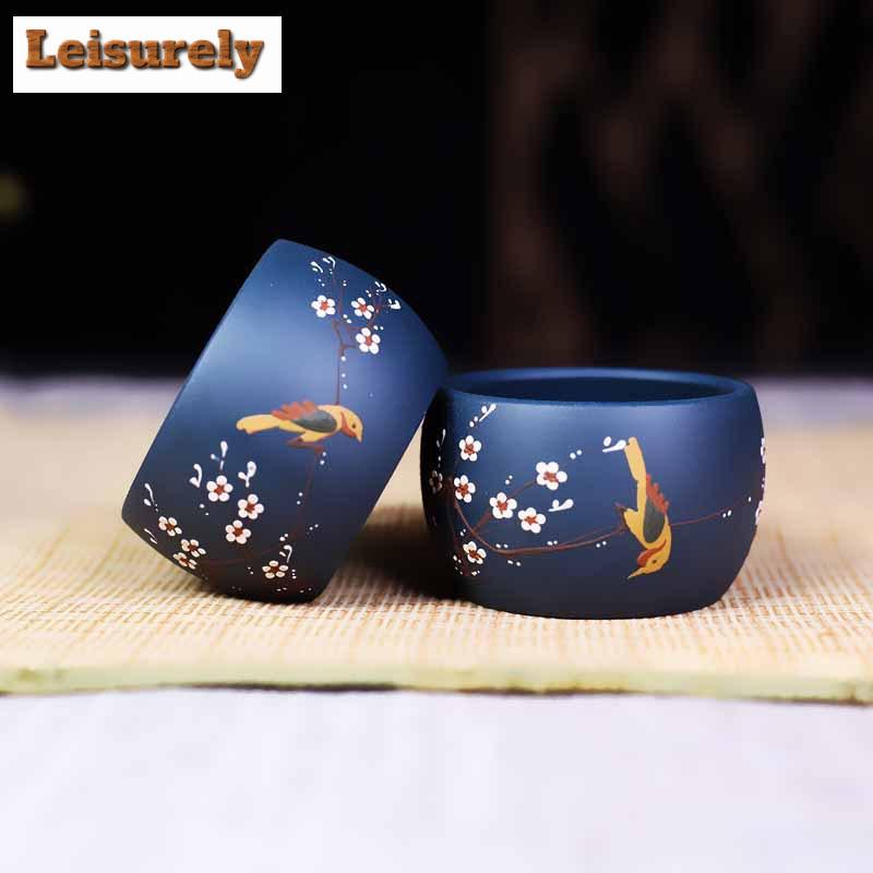 80 мл изысканная исинская фиолетовая глиняная чашка для чая, ручная роспись, радостный цветок и птица, мастер-чашка для дегустации чая, маленькая чашка для чая