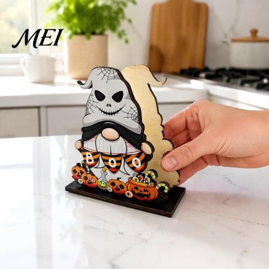Halloween Party Supplies Wooden Napkin Holder, Ghost Pumpkin Decorative Tabletop Tissue Dispenser, Desktop Holder Paper Storage Organizer for Holiday