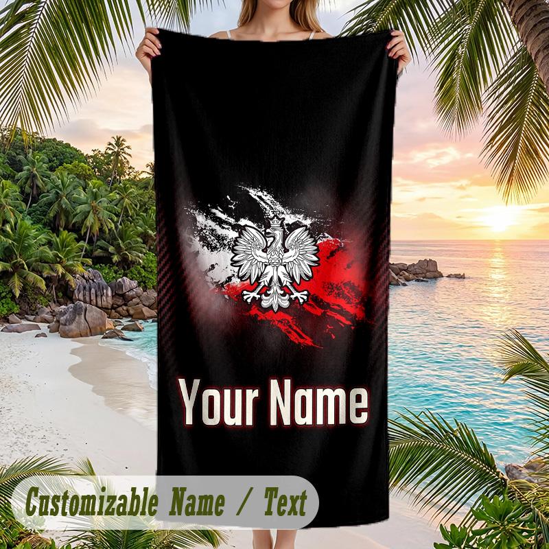 Beach Towel Poland Print Custom Name Text Soft Towel for Swimming Pool
