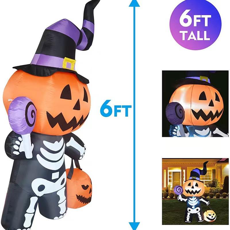 6FT Halloween Inflatable Pumpkin Skull Body Outdoor Decorations Blow Up Yard Pumpkin for Garden Lawn Party Decor