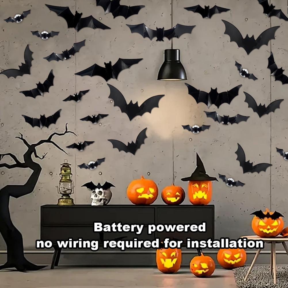 60 PCs Halloween Bats Wall Decor Battery Powered Bats Decorations Wall Stickers for Halloween Party Bedroom Window Decorations