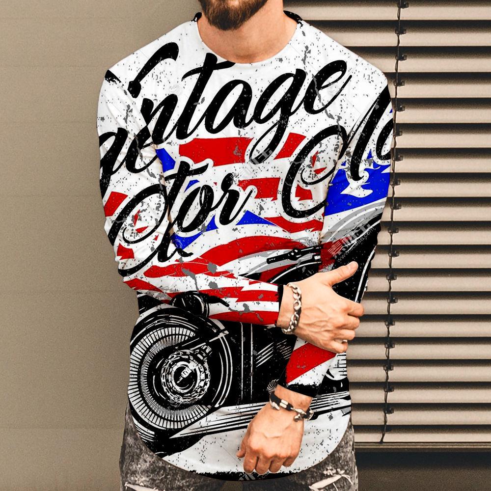 Мужская футболка с длинным рукавом, повседневная, большого размера, с 3D-принтом, модная, с круглым вырезом, снизу и сверху