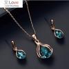 Fashion European And American Blue Zhihai Creative Geometric Wedding Earrings Necklace Set Women 'S Blue Green Water Drop Set