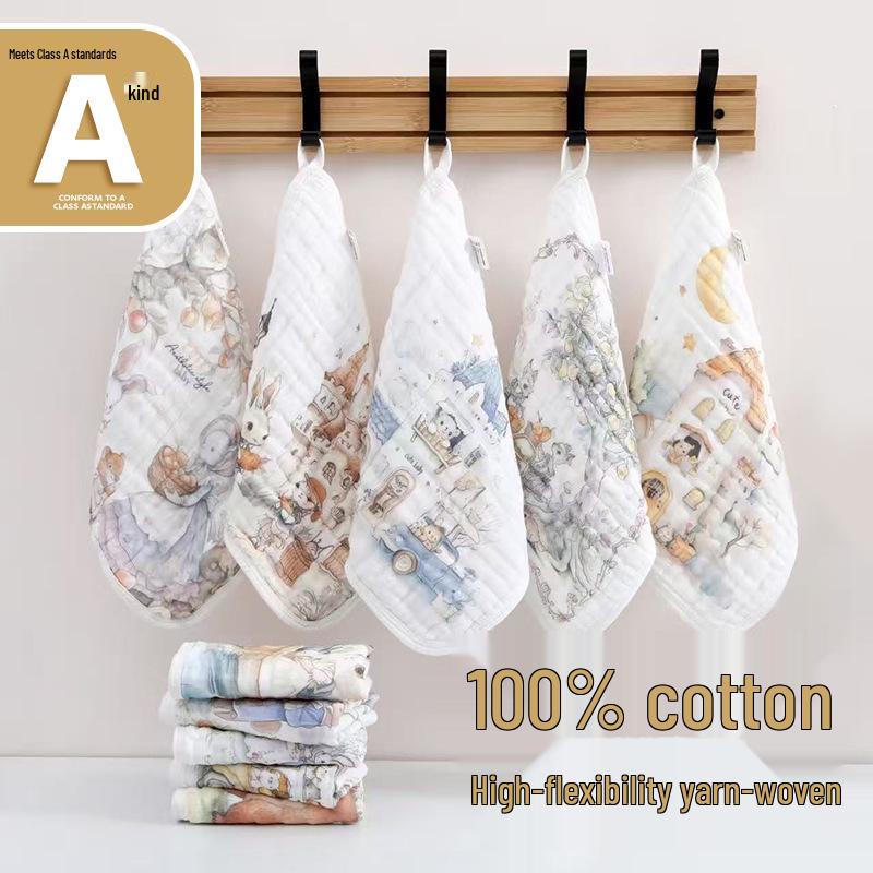 Мультяшное мягкое впитывающее 6-слойное детское марлевое банное полотенце - Детская махровая салфетка из чистого хлопка