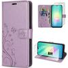 Coque + 2 Verres Trempés pour Samsung Galaxy A18 4G/5G, Antichoc Synthécuir Violet Motif Fleur