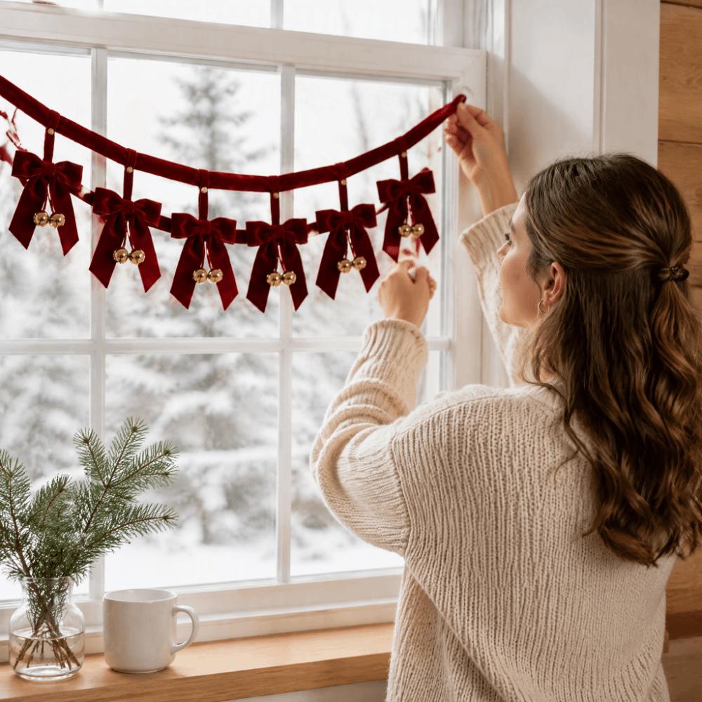 Hanging Christmas Bowknot Banner Exquisite Xmas Holiday Banner Bowknot Garland  Indoor Decor