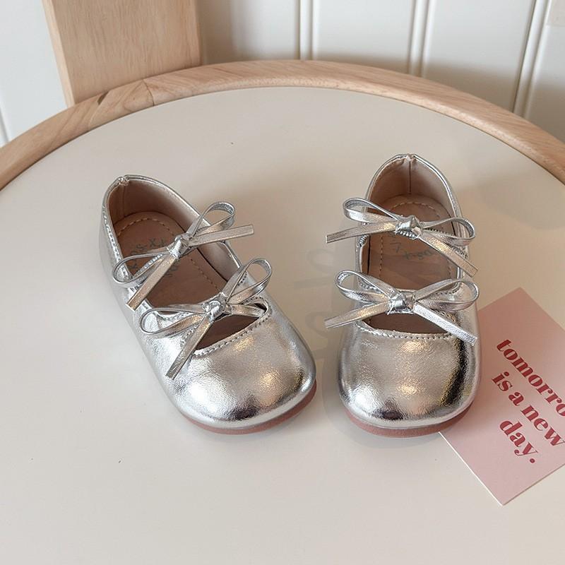Girls Ballet Flats With Bow Detail 2026 Soft Sole PU Leather Low-Cut Shoes Kids Ages 4-12