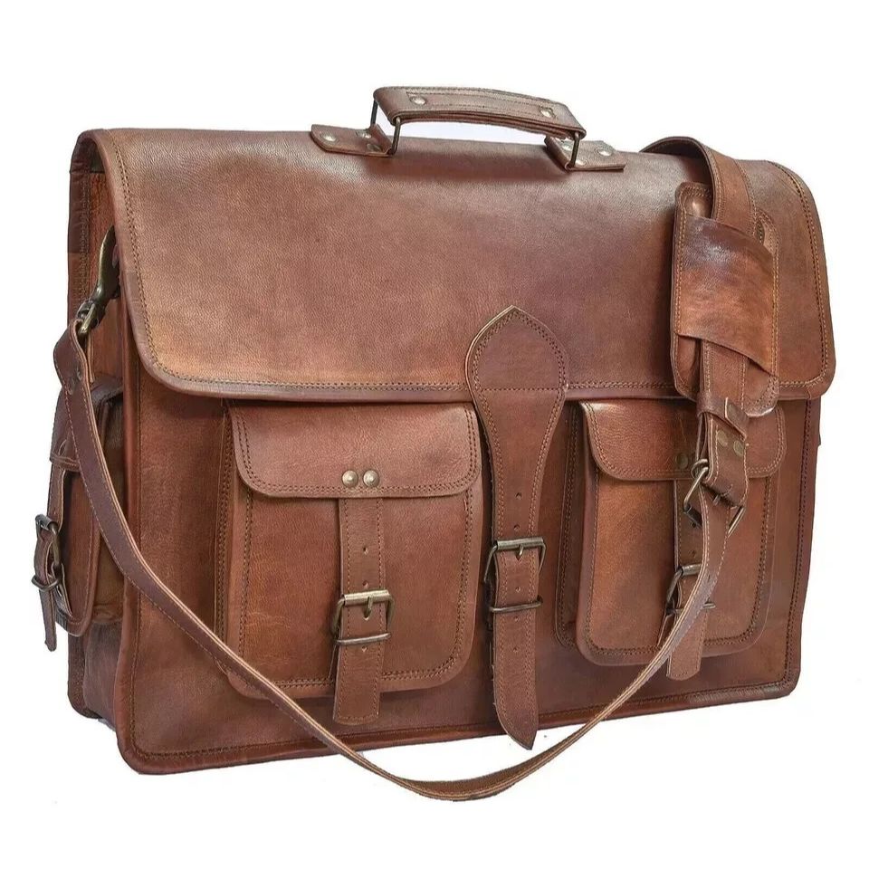 Мужская кожаная винтажная сумка-портфель для ноутбука ручной работы, коричневая сумка-мессенджер