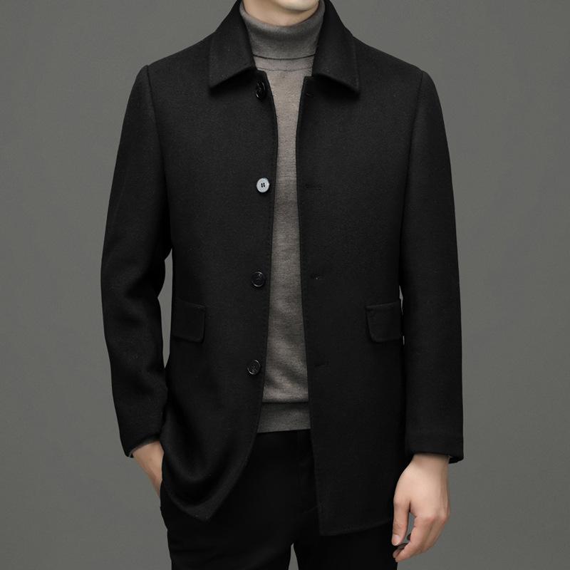 Double-sided Nylon Wool Coat Mid-length Middle-aged Men's Lapel Woolen Autumn and Winter Coat Dad's Clothing