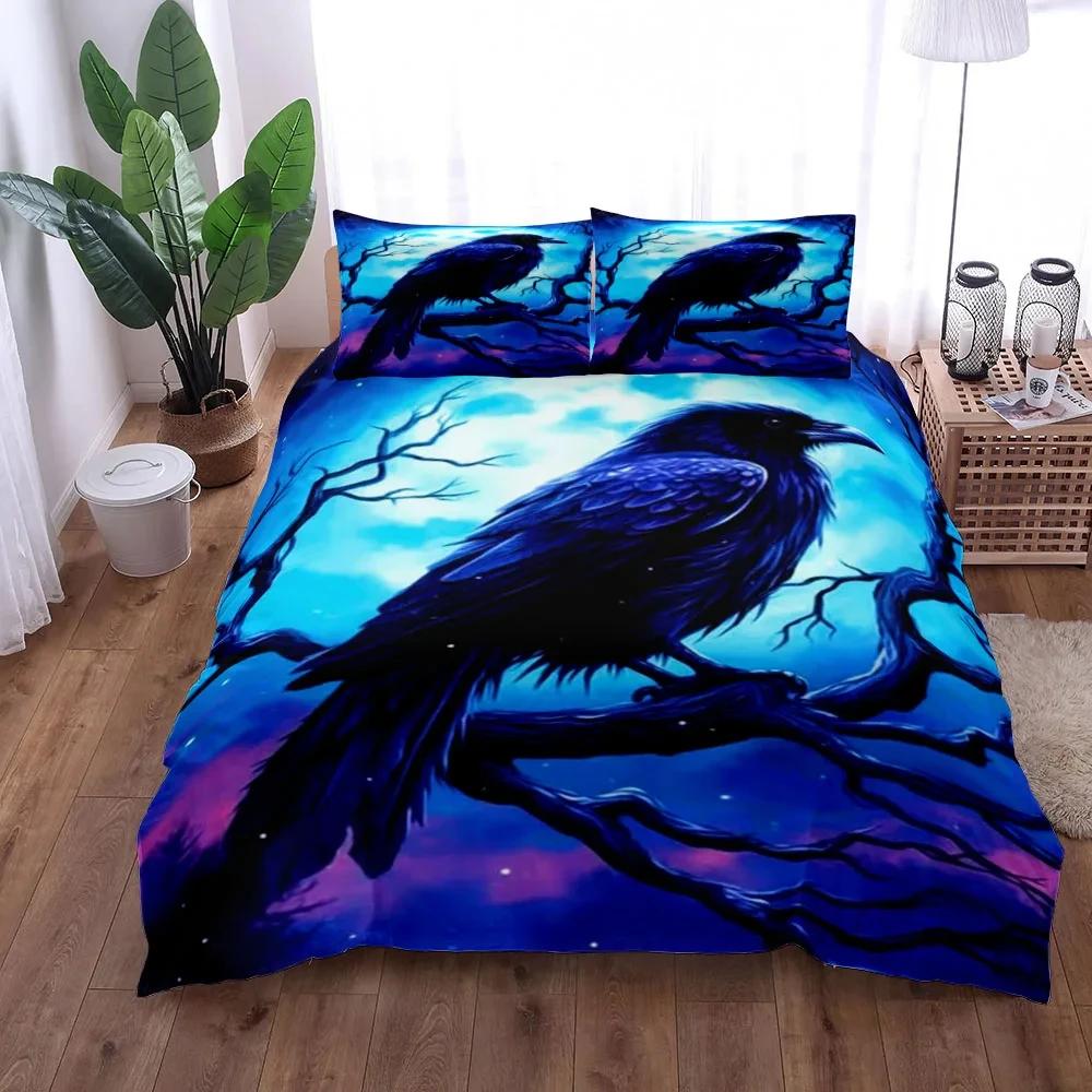 Пододеяльник Dusk Raven Poe Комплект Королевский Размер Королевы Двуспальный Полуторный Односпальный Размер Комплект Постельного Белья Пододеяльник Комплект для Кровати Покрывало Наволочка