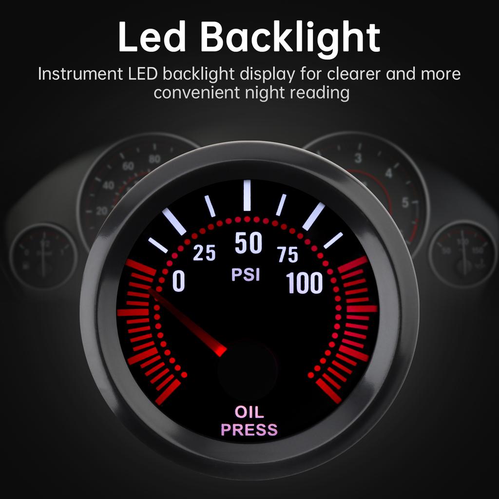 Universal 52mm 12V Car Oil Pressure Gauge Oil Press Meter 0 - 100 PSI for Car / Boat / Truck / ATV with Oil Pressure Sensor