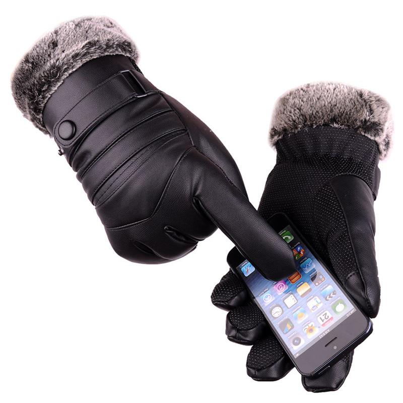 Мужские водонепроницаемые перчатки из искусственной кожи и меха