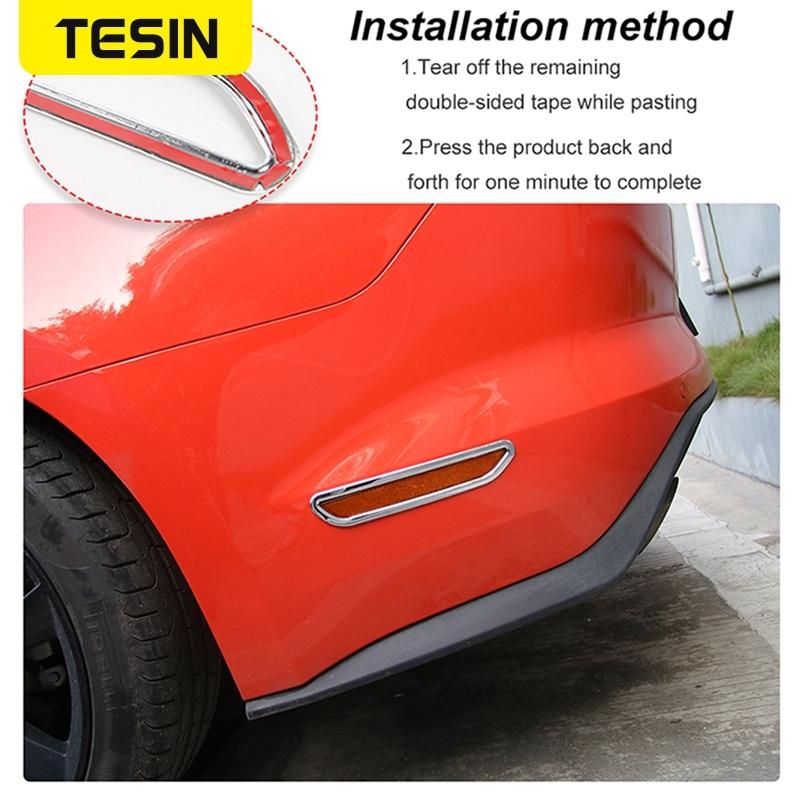 TESIN ABS Chrome Car Rear Bumper Side Warning Light Decoration Ring Exterior Accessories for Ford Mustang 2015-2022 Car Styling