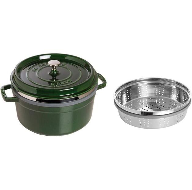 Кокотница Zwilling Staub круглый с пароваркой 26см базилик зеленый 5,2л (40510-603-0)