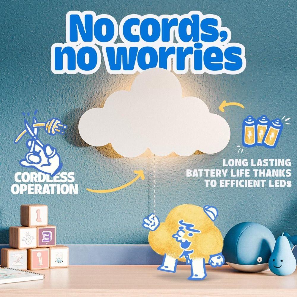 Прочная Настенная Лампа-Облако на Батарейках, Светодиодная Декорация для Детской, Подвесной Ночник, Настенный Светильник для Детской Комнаты