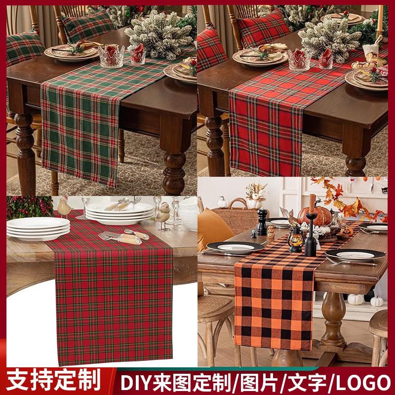 Rustic Red Plaid Linen Table Runner Dining Christmas Party Decor Home Kitchen