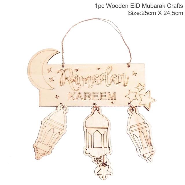New Wooden EID Mubarak Decoration Ramadan Mubarak Ornaments Islamic Muslim Pendant Eid Al Adha Party Supplies Ramadan Kareem Gif