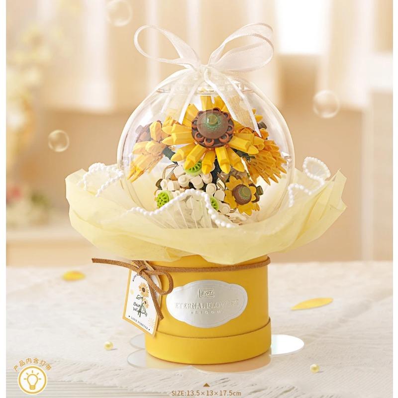 Mini Blocks Lighted Flower Bouquet Building Toys DIY Bricks Puzzle Girls Flowers Gift for Women Lover Home Decor