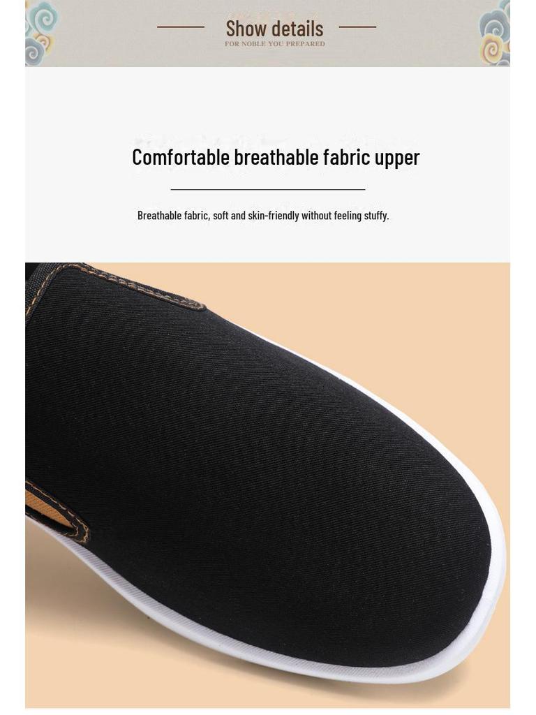 Мужские весенние туфли из ткани с вышивкой в китайском стиле - мягкий, дышащий холст с удобной подошвой