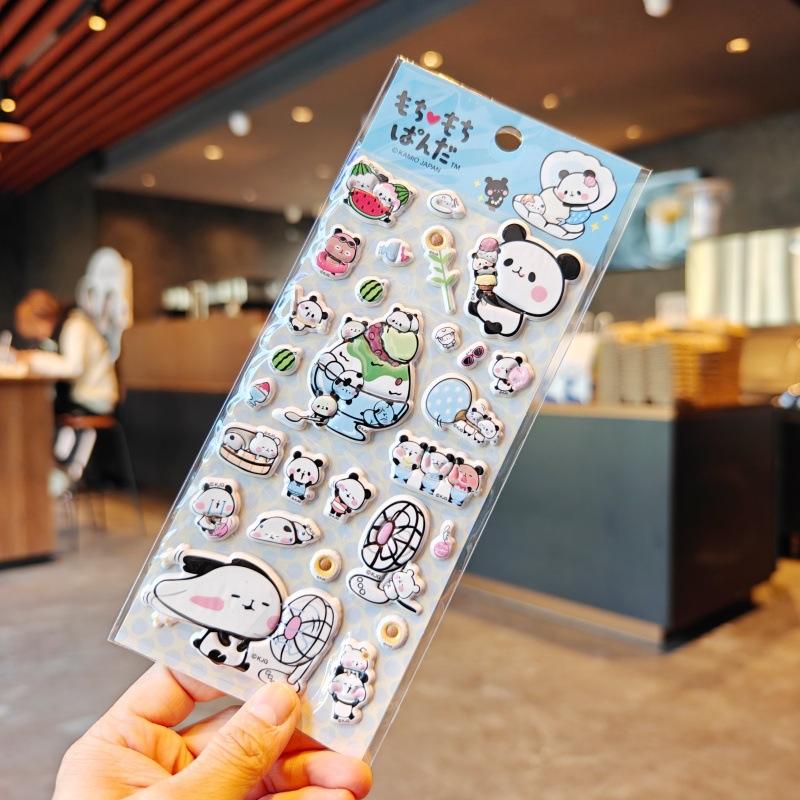 4pcs Panda Bubu And Yier 3D Bubble Stickers Sakura Ingenious Girl'S Diy Phone Case Camera Decoration Children'S Reward Toy