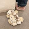 Plush Plush Drag Plush Cute Plush One Word Boken Cotton Slippers Women's Wear 2025 Winter New Thick Bottom Non-slip