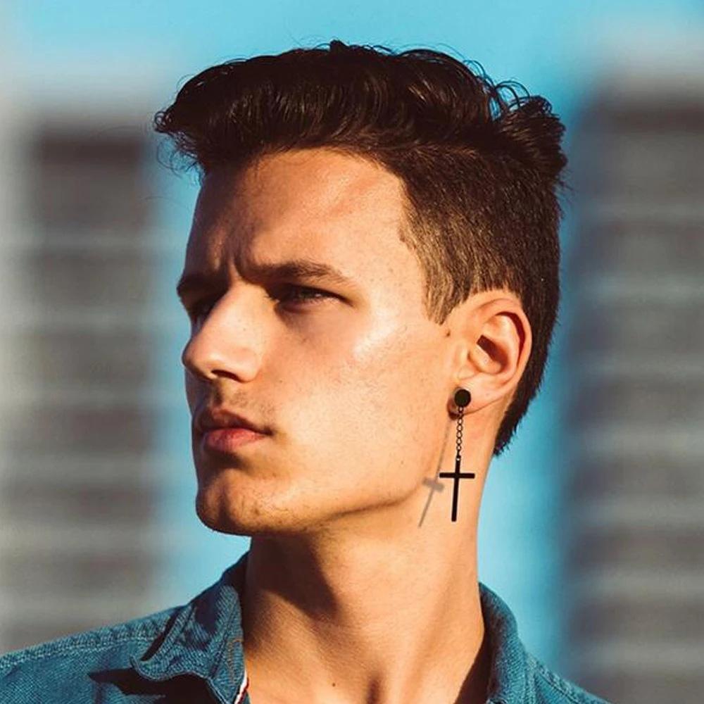 Punk Gothic Stainless Steel Stud Earring Cross Round Fake Ear Taper Dumbbell Fashion Women Men Rock Jewelry