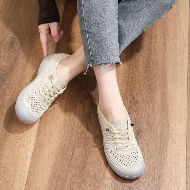 Весенне-летние вязаные ультралегкие сандалии с мягкой подошвой, нескользящие, дышащие, одинарные туфли, сетчатые, для ходьбы, для пожилых, с полыми женскими сандалиями