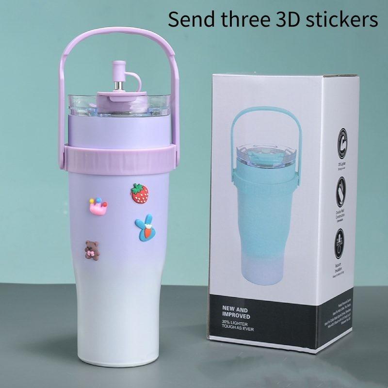 Large Cup Thermos Capacity Stainless Steel Convenient Durable Straw Carried Can