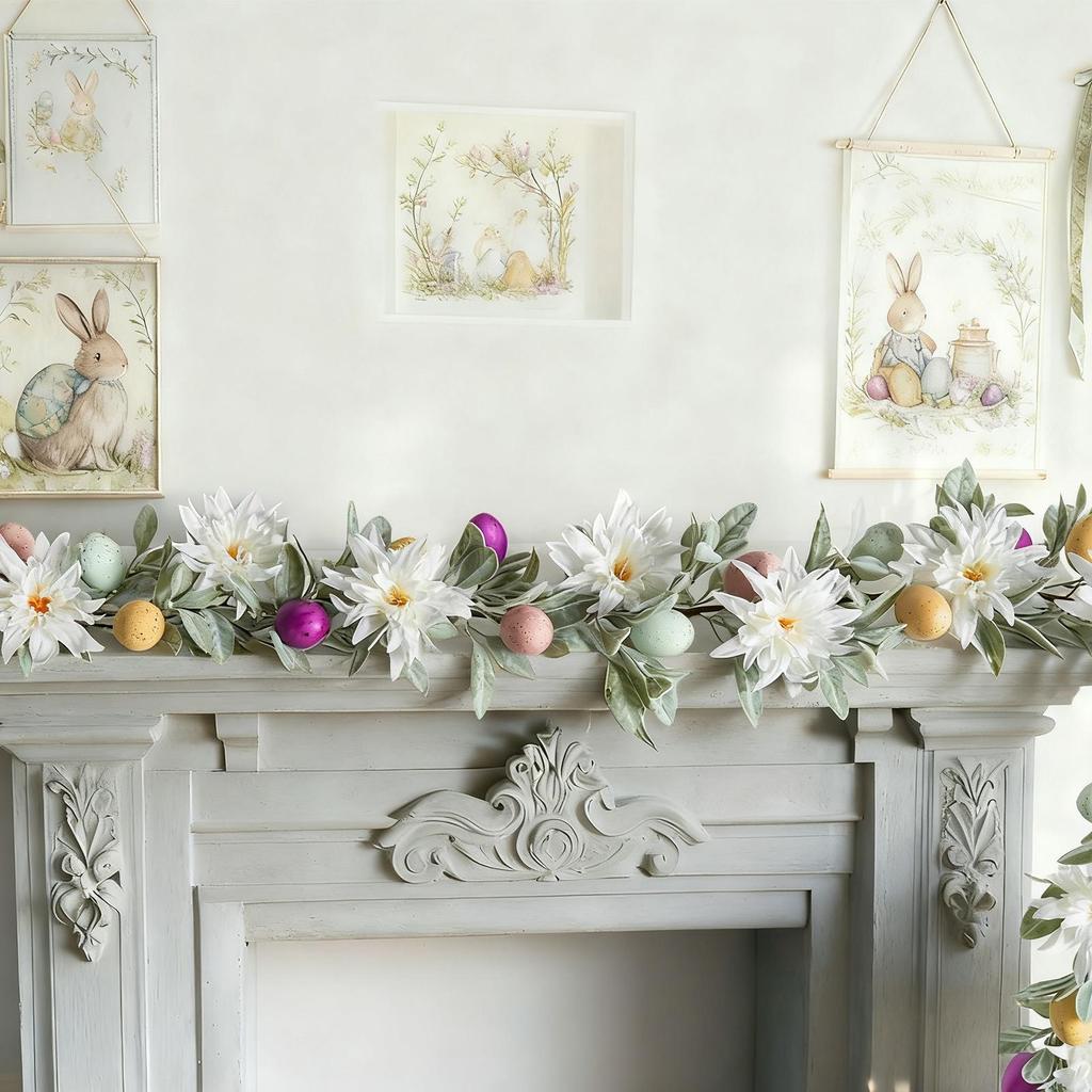 Faux Garland 5.9 Ft Decoration With Easter Eggs Holiday Garland For Spring Party Garden Wedding Home Mantel Staircase Fireplace