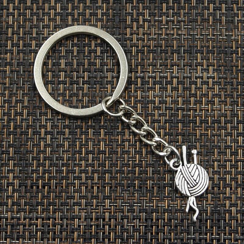 Fashion 30mm Key Ring Metal Key Chain Keychain Jewelry Antique   Plated Yarn Ball Knit Crochet 26x12mm Pendant