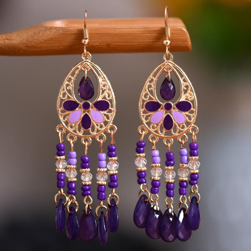 Accessories Bohemian Water Drop Rice Bead Earrings Personalized Long Earrings
