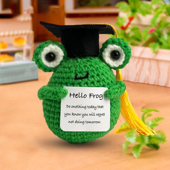 Позитивная вязаная крючком выпускная лягушка-груша с ободряющей карточкой, эмоциональная поддержка, вязание ручной работы, фруктовая игрушка-животное, кукла для детей, взрослых, пара, подарок