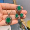 Ювелирное имитация изумрудного кольца винтажный комплект подвеска цветок драгоценный камень кольцо