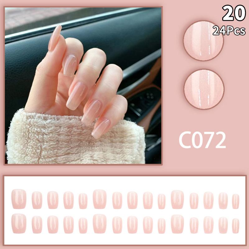 24 шт. однотонных цветных накладных ногтей с гелем на окрашенных многоразовых минималистичных стилях, быстросъемных, полностью готовых накладных ногтей