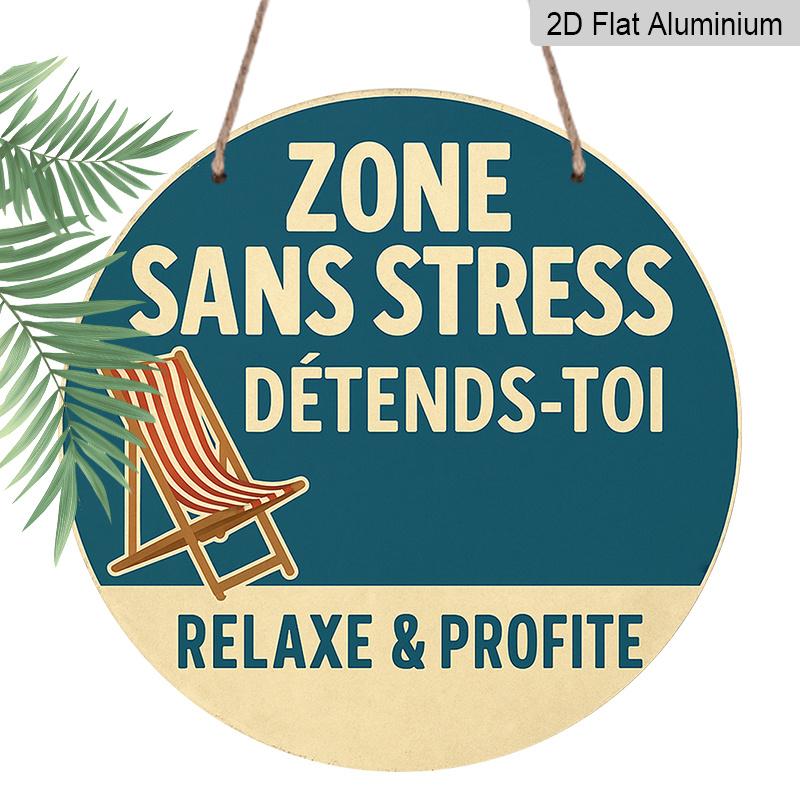 2D Flat, 1pc Suitable for Decorating Stress-Free Zone Sign - 7.87" Vintage Round Aluminum Wall Plaque with "Relax and Enjoy Life" Quote