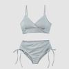 South Korea's new solid-color bikini sexy slim-fit cross-gathering high-waisted belly cover strap waist split swimsuit women