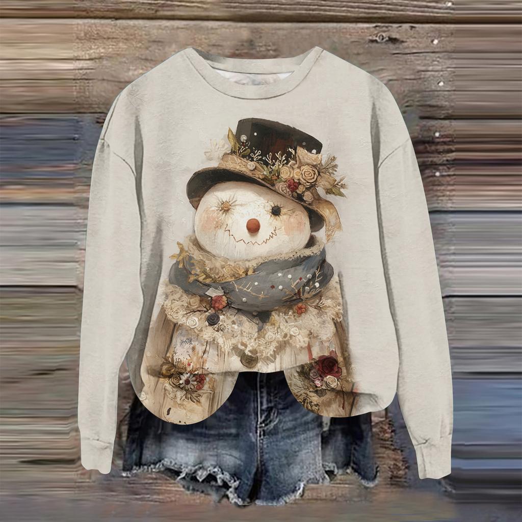 Women's Fashion Printed Long Sleeve Loose Round Neck Sweatshirt Top Fall