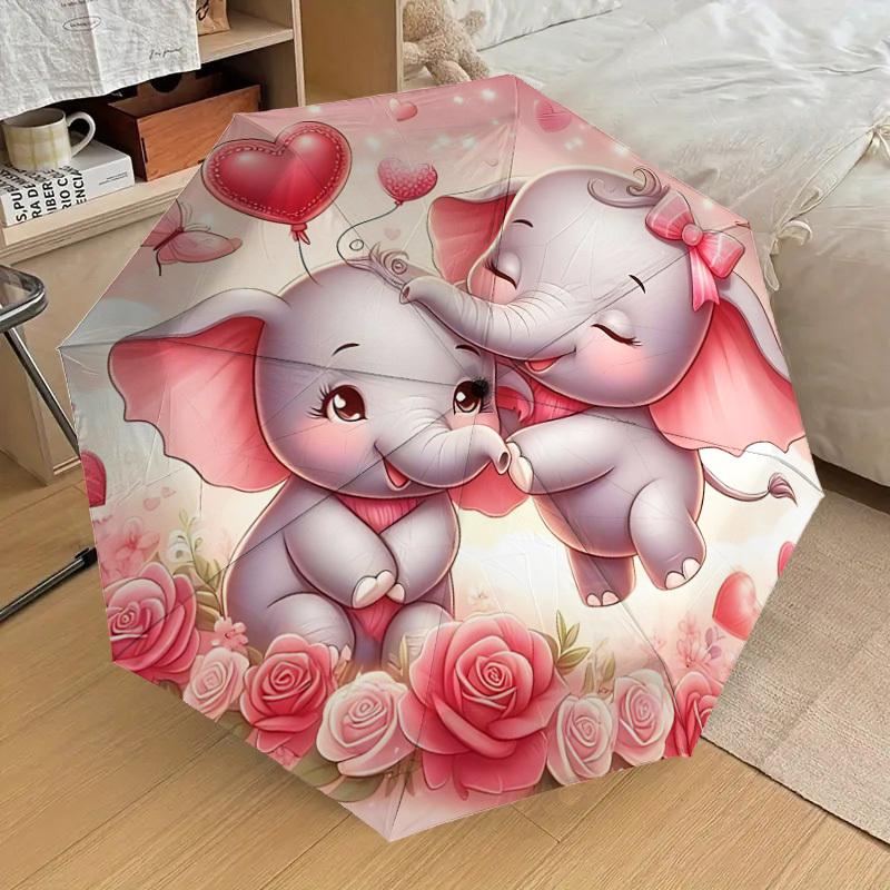 1pc Elephant Love Automatic Open/Close Umbrella Compact Folding Umbrella with 8-Rib Shaft for Women/Men, Elegant Birthday1163S
