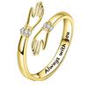 Huitan Hand Shaped Finger Rings for Women Caved Always with You Letters Fancy Love Gift Crystal Cubic Zirconia Fashion Jewelry