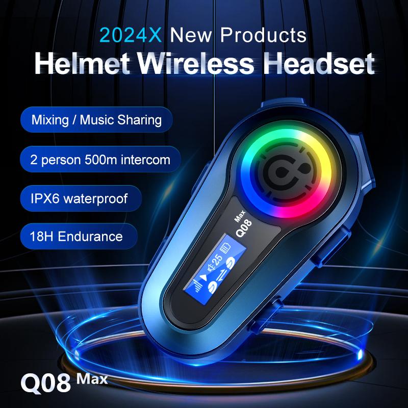 Мотошлем Q08 Max с Bluetooth-интеркомом, летний, с ЖК-дисплеем HD, функциями обмена музыкой, дальностью связи 500 метров, водонепроницаемый