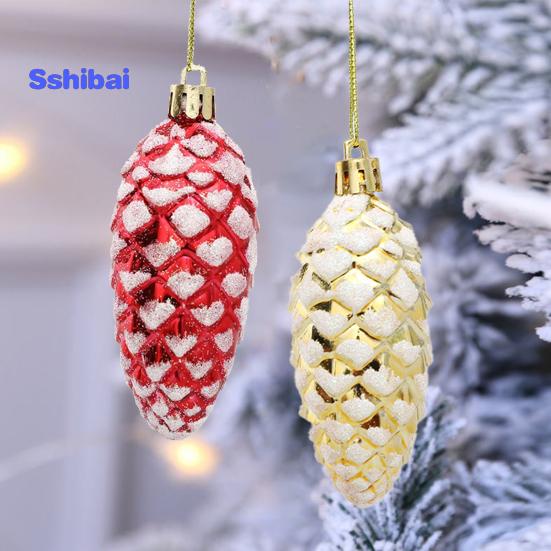 5 шт./кор., рождественские висячие сосновая шишка, блестящие многоразовые небьющиеся украшения для рождественской елки, пластиковые сосновые шишки, украшение для вечеринок