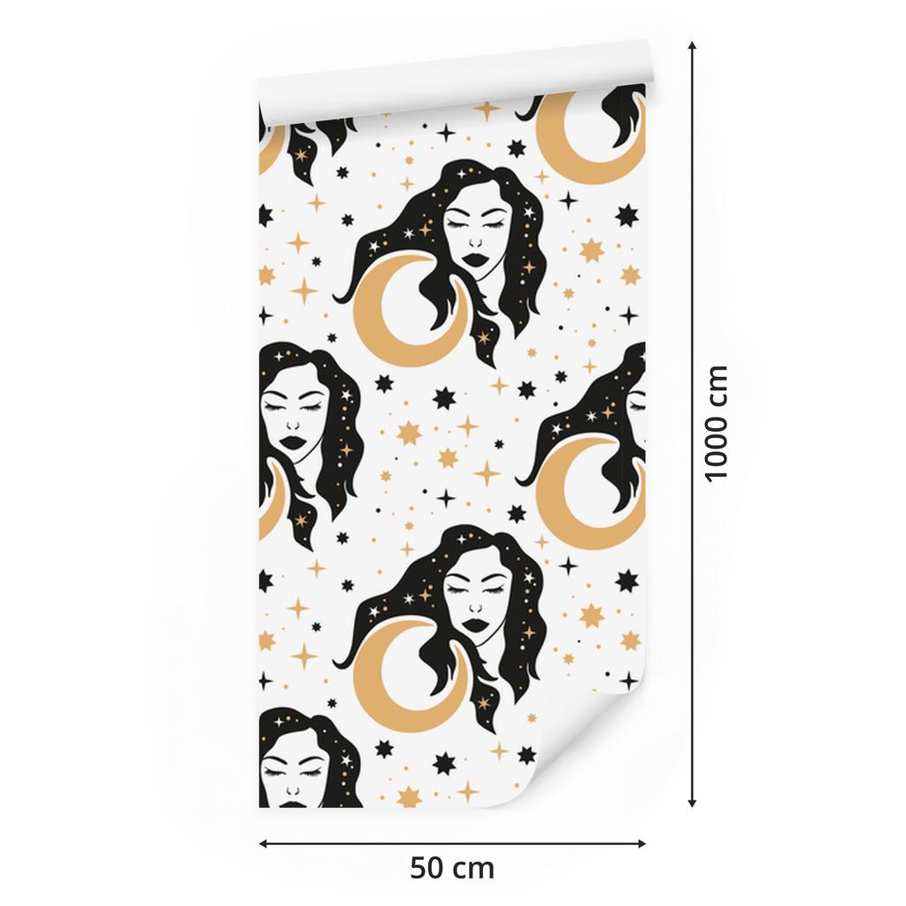 Women and Astrology Wallpaper Graphite, Brown and Cream 50x1000