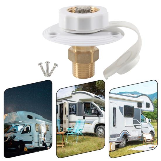 RV Water Inlet Adapter 3/4 NH To 1/2 NPT Thread with Check Valve Lead-Free Brass Food-Grade Silicone Water Valve for Campers Trailers