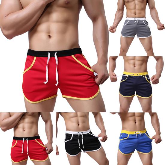 Men Color Block Summer Sports Gym Drawstring Shorts Beach Pants Swimming Trunks