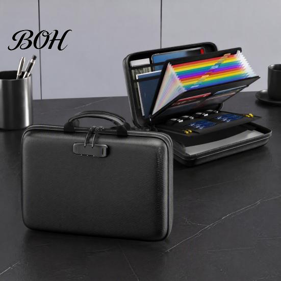 Portable Storage Case Fireproof Document Box with Combination Lock, Hard Shell File Organizer, EVA Protection Multi Compartment Waterproof for