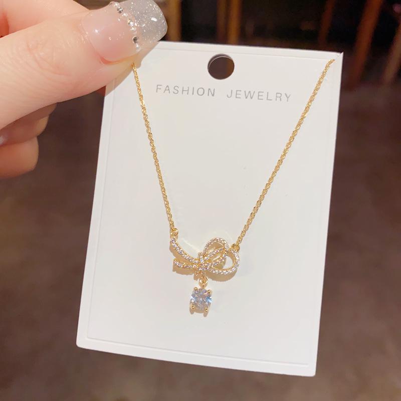 Женское ожерелье с кулоном в виде банта в корейском стиле – Элегантное, Простое, Универсальное Роскошное Колье-Чокер, Цепочка для Ключицы