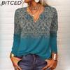 Лето Весна Женская Свободная Футболка с Длинным Рукавом Цветочный Манг V-образным Вырезом Нижняя Рубашка
