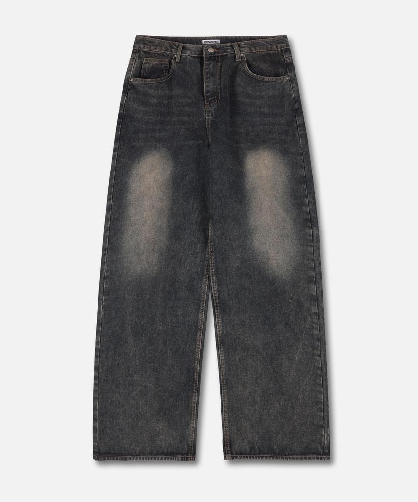 NP STUDIO Deep Oil Washed Wide Denim Pants Dark Blue