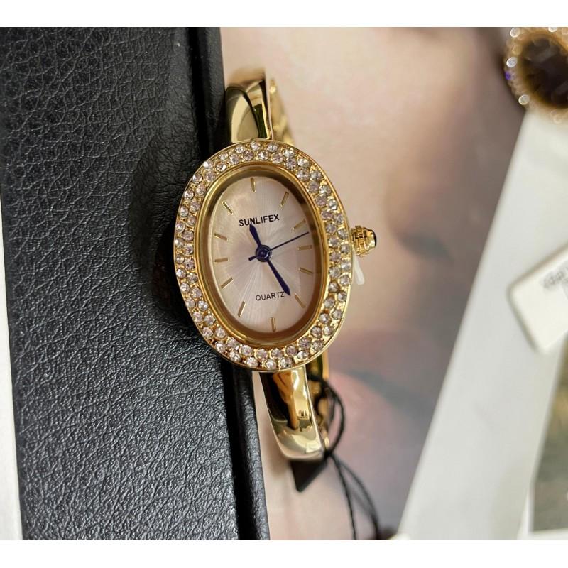 SUNLIFEX Womens Oval Bracelet Watch Rose Gold Accent Luxury Minimalist Quartz Wristwatch